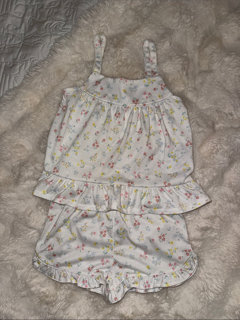 Carter's White Floral Ruffle Romper Set with Pink & Yellow Flowers